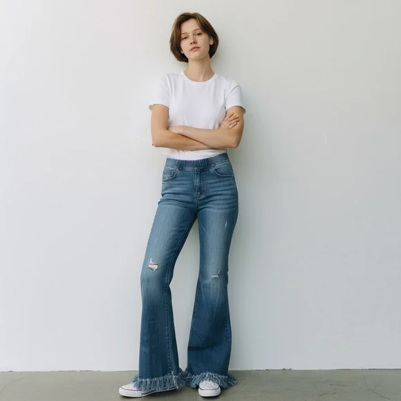 Flared frayed Womens Jeans M 8 10 Distressed Grunge Hippie bell bottom wide leg - Picture 1 of 8